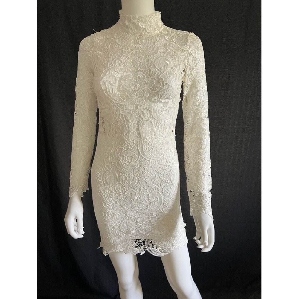 NWT Oliver Women's Dress Cream Lace Mock Neck Long Sleeve Size XS